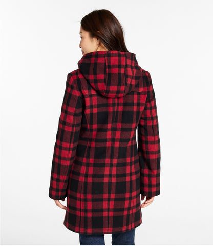 L.L.Bean Women's Classic Lambswool Duffel Coat, Pattern Royal Red Plaid