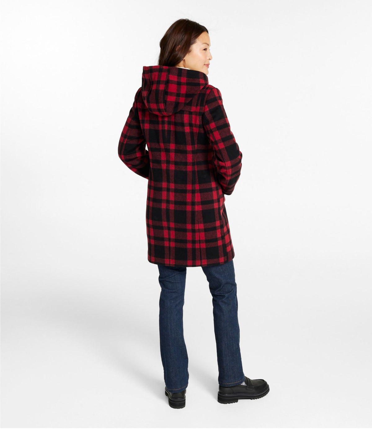 L.L.Bean Women's Classic Lambswool Duffel Coat, Pattern Royal Red Plaid