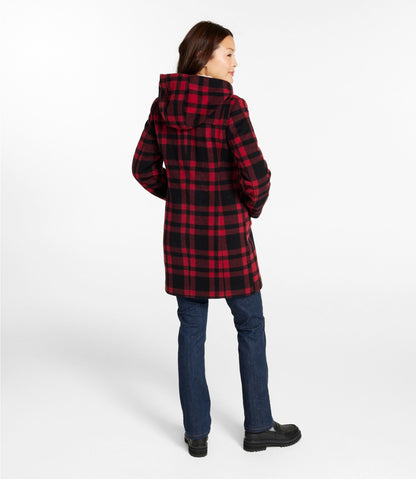 L.L.Bean Women's Classic Lambswool Duffel Coat, Pattern Royal Red Plaid