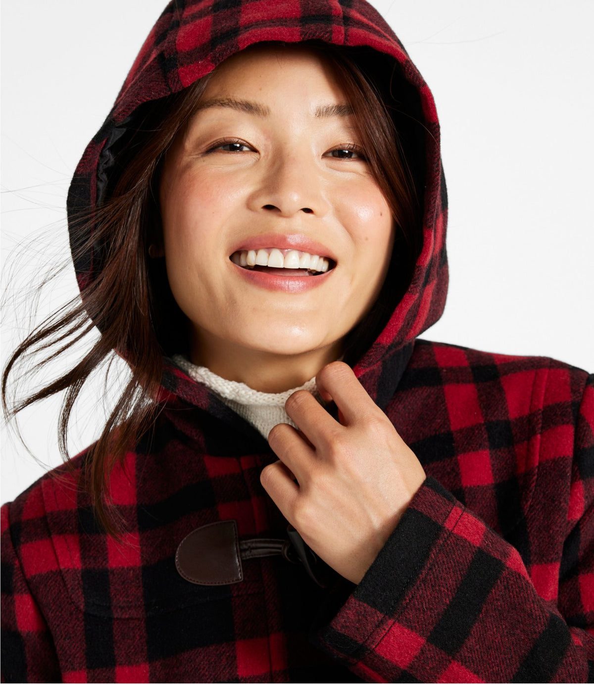 L.L.Bean Women's Classic Lambswool Duffel Coat, Pattern Royal Red Plaid