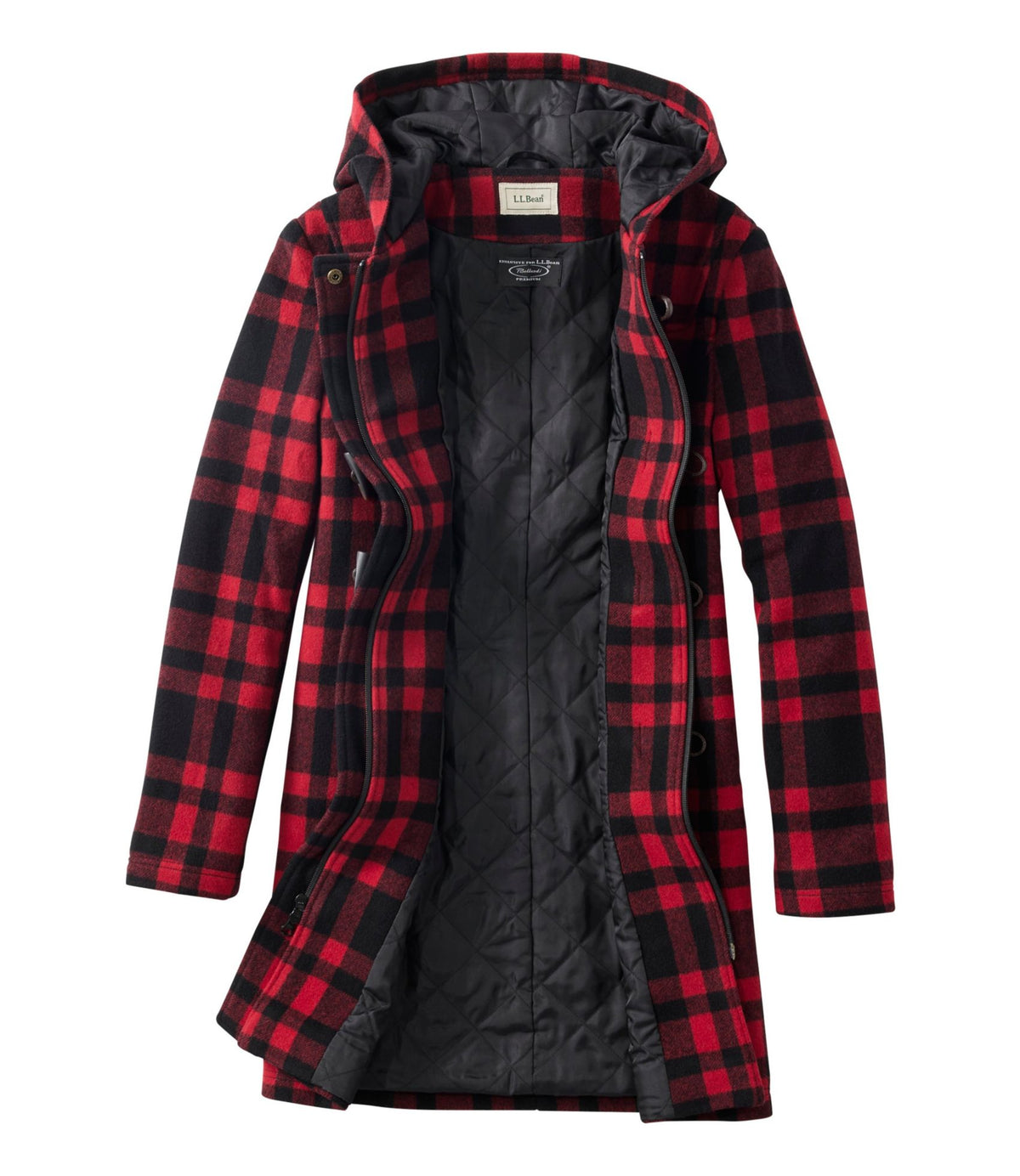 L.L.Bean Women's Classic Lambswool Duffel Coat, Pattern Royal Red Plaid