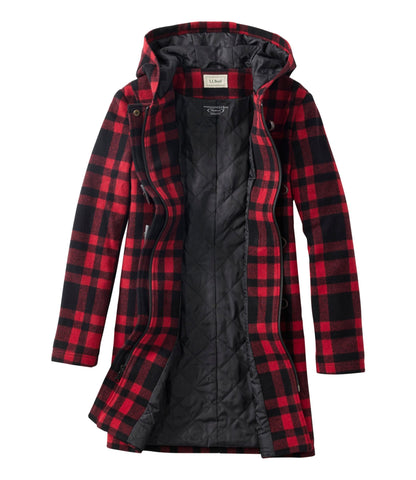 L.L.Bean Women's Classic Lambswool Duffel Coat, Pattern Royal Red Plaid