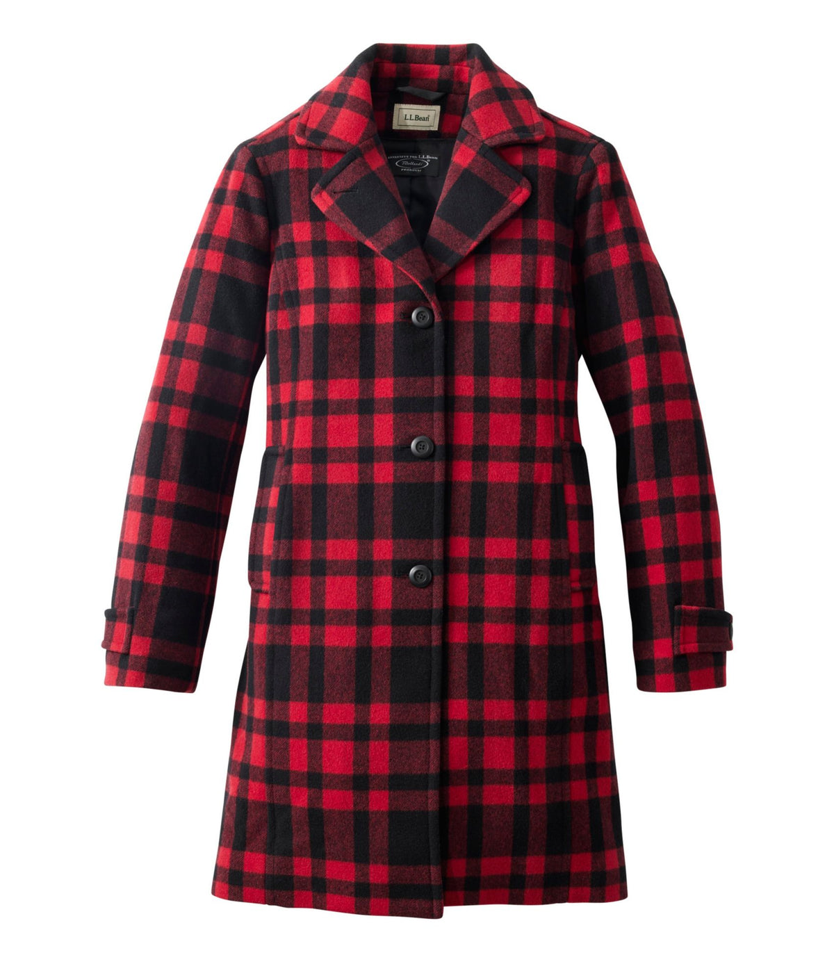L.L.Bean Women's Classic Lambswool Polo Coat, Three-Quarter, Pattern Royal Red Plaid