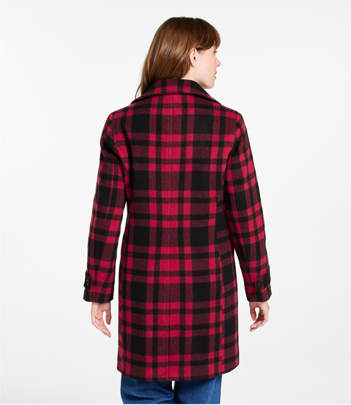 L.L.Bean Women's Classic Lambswool Polo Coat, Three-Quarter, Pattern Royal Red Plaid