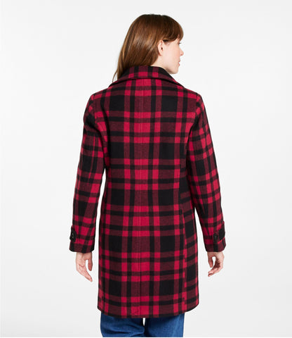 L.L.Bean Women's Classic Lambswool Polo Coat, Three-Quarter, Pattern Royal Red Plaid