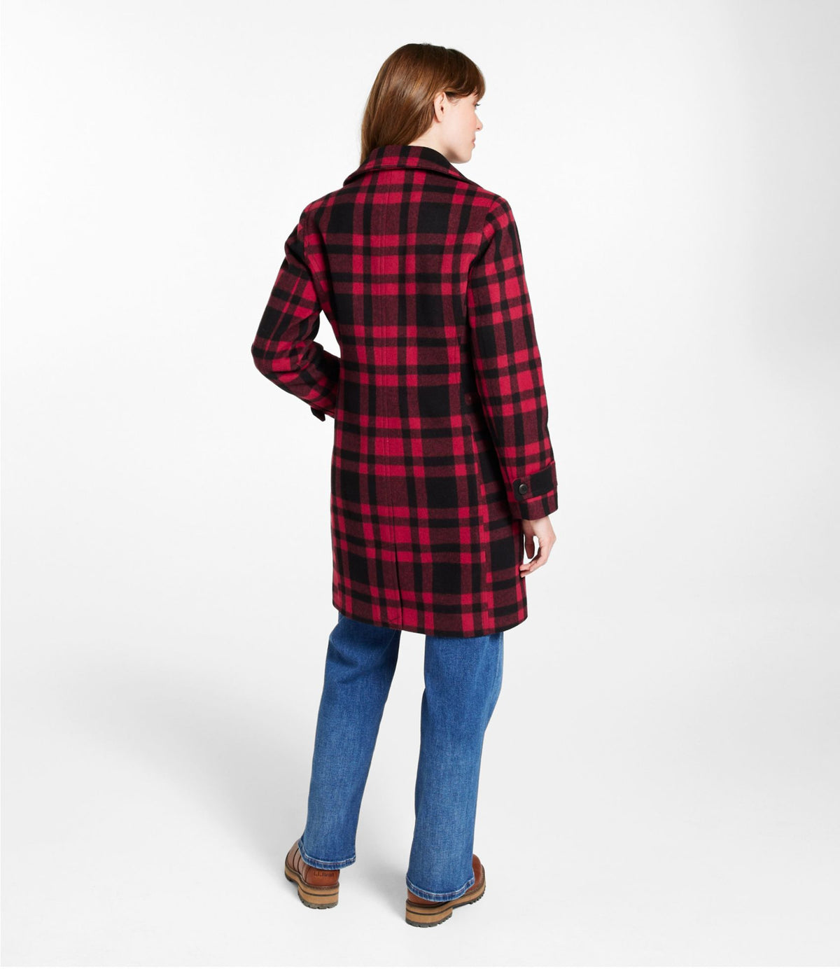 L.L.Bean Women's Classic Lambswool Polo Coat, Three-Quarter, Pattern Royal Red Plaid