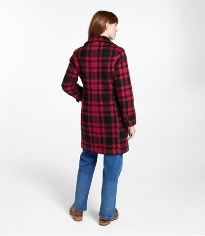 L.L.Bean Women's Classic Lambswool Polo Coat, Three-Quarter, Pattern Royal Red Plaid
