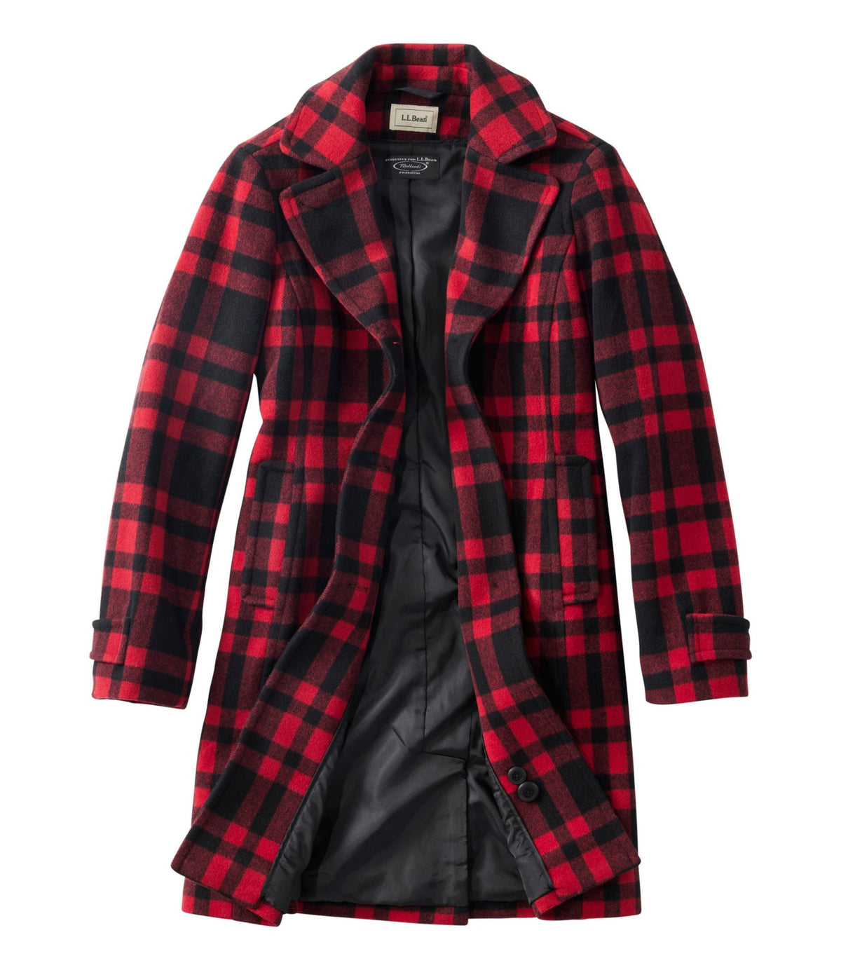 L.L.Bean Women's Classic Lambswool Polo Coat, Three-Quarter, Pattern Royal Red Plaid