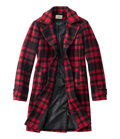 L.L.Bean Women's Classic Lambswool Polo Coat, Three-Quarter, Pattern Royal Red Plaid