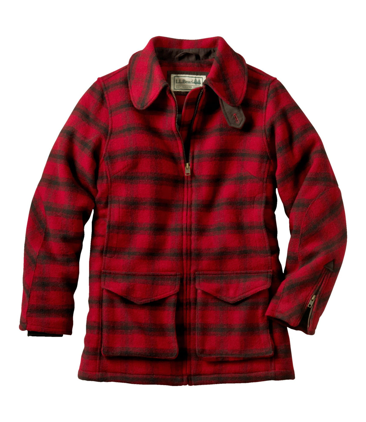 L.L.Bean Women's Maine Guide Wool Parka, PrimaLoft Red/Black Plaid