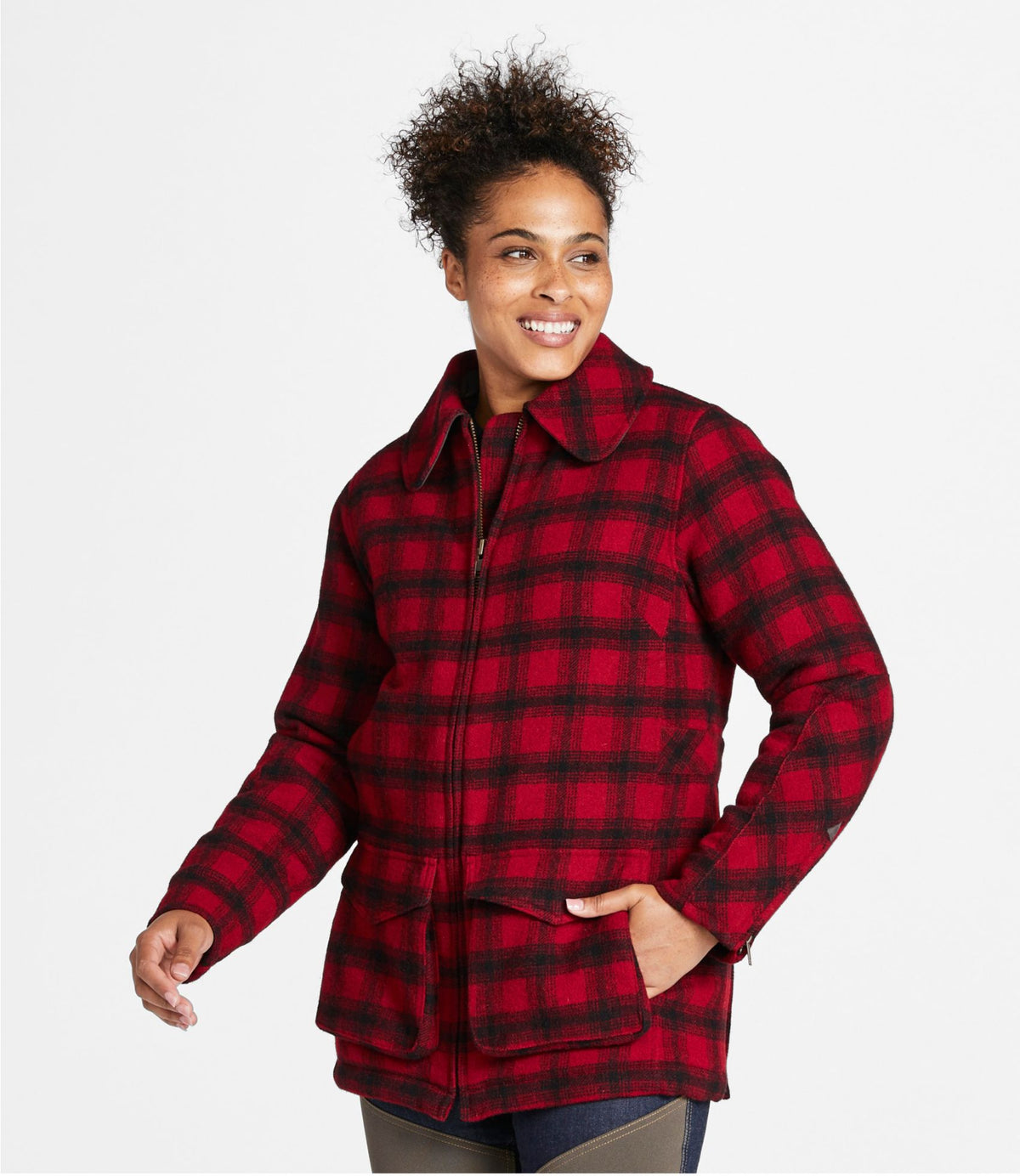 L.L.Bean Women's Maine Guide Wool Parka, PrimaLoft Red/Black Plaid