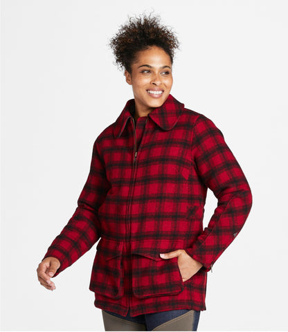 L.L.Bean Women's Maine Guide Wool Parka, PrimaLoft Red/Black Plaid