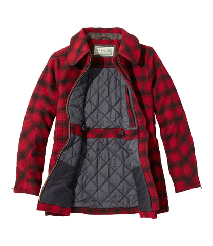 L.L.Bean Women's Maine Guide Wool Parka, PrimaLoft Red/Black Plaid