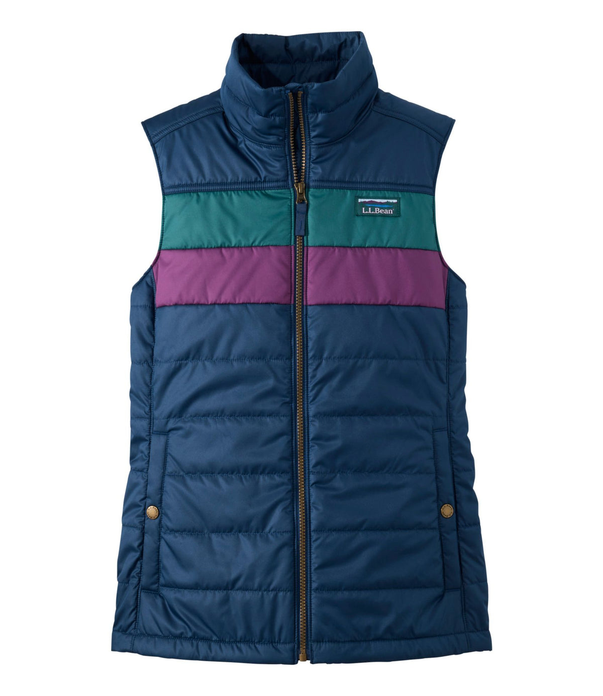 L.L.Bean Women's Mountain Classic Puffer Vest, Colorblock Mariner Blue/Shade Teal