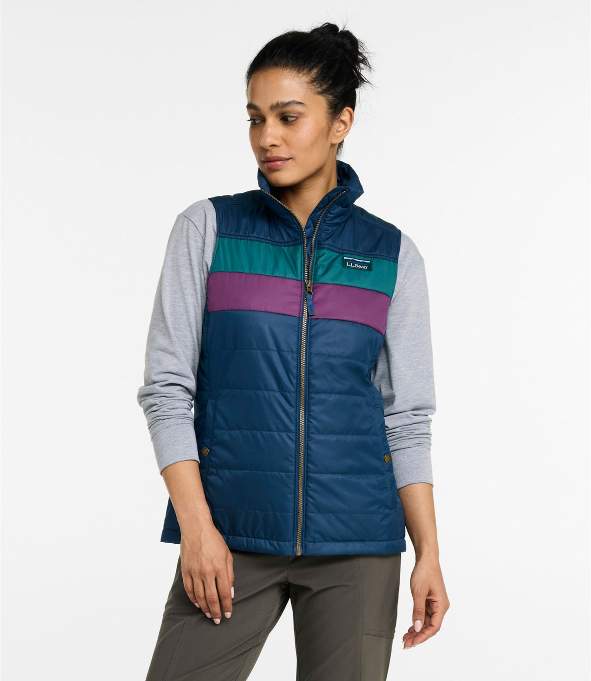 L.L.Bean Women's Mountain Classic Puffer Vest, Colorblock Mariner Blue/Shade Teal