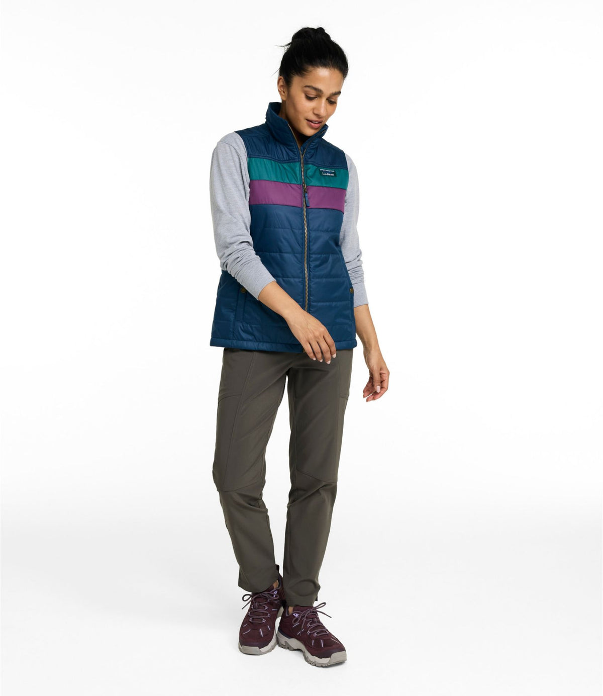 L.L.Bean Women's Mountain Classic Puffer Vest, Colorblock Mariner Blue/Shade Teal