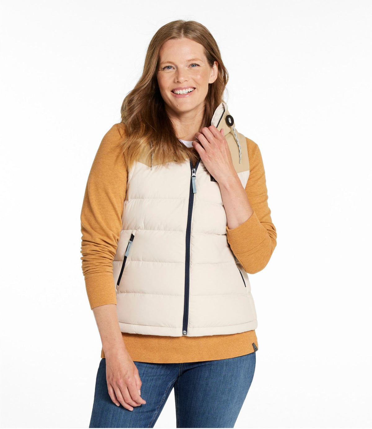 L.L.Bean Women's Mountain Classic Hooded Down Vest Shore/Sandstone