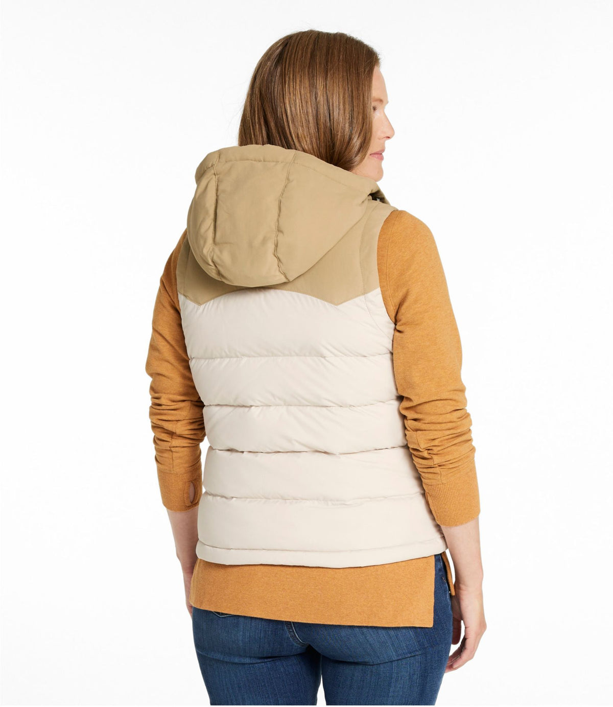 L.L.Bean Women's Mountain Classic Hooded Down Vest Shore/Sandstone