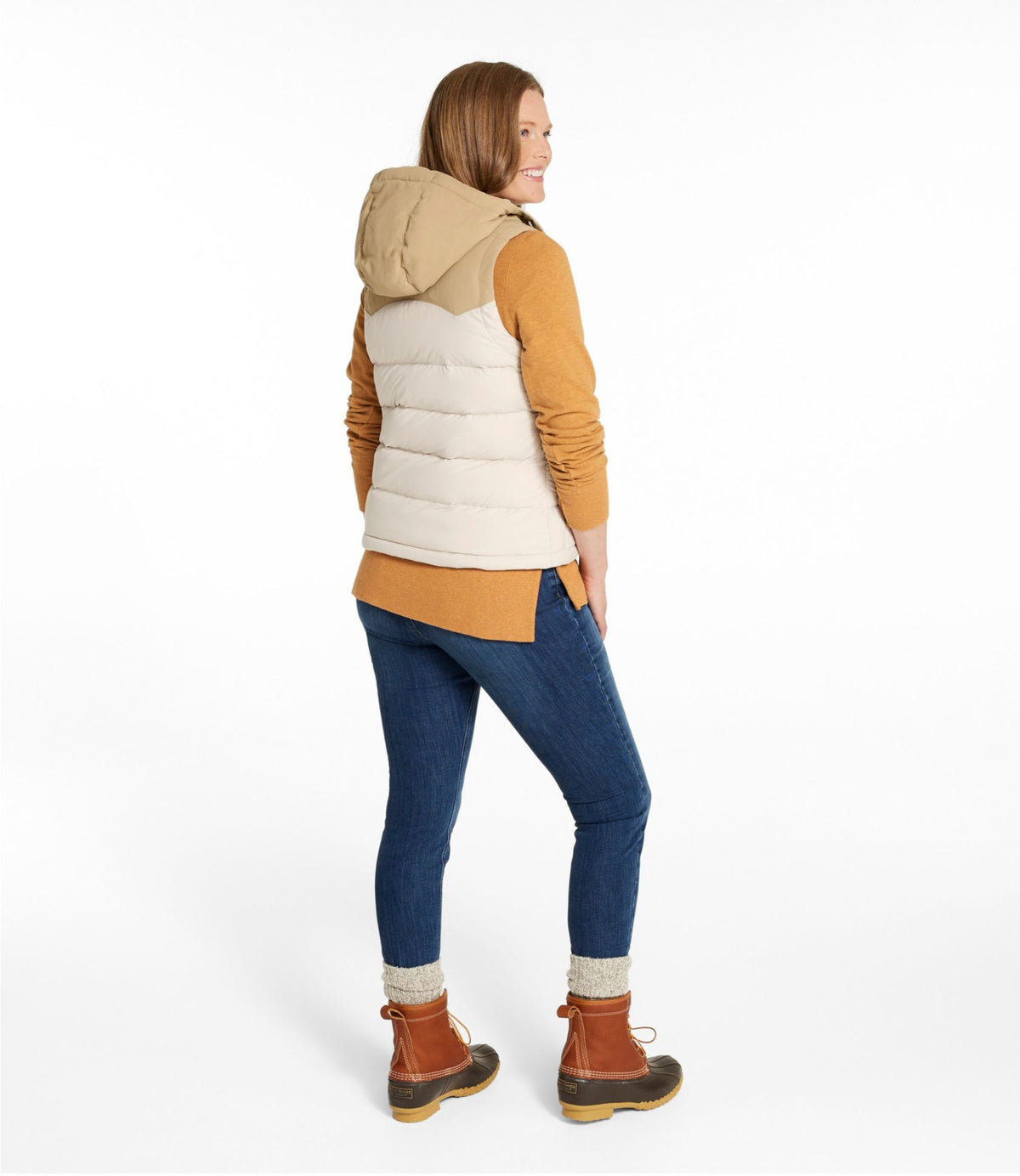 L.L.Bean Women's Mountain Classic Hooded Down Vest Shore/Sandstone