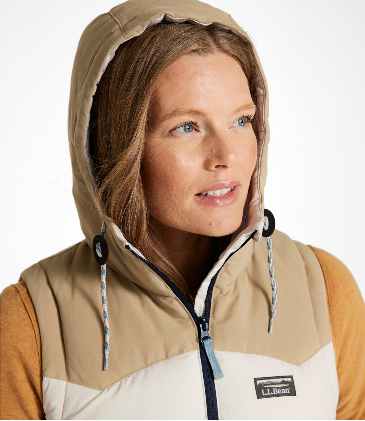 L.L.Bean Women's Mountain Classic Hooded Down Vest Shore/Sandstone