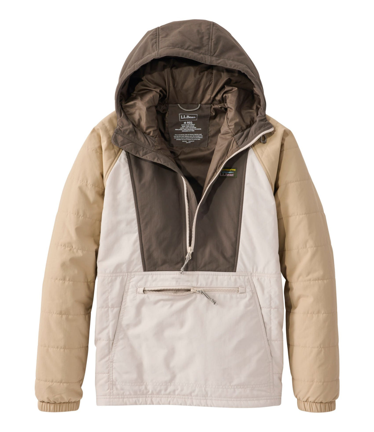 L.L.Bean Men's Mountain Classic Insulated Anorak, Colorblock Dark Cinder/Silver Sand