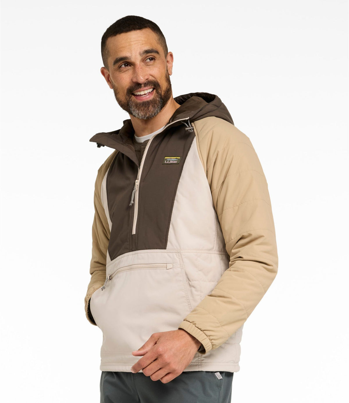 L.L.Bean Men's Mountain Classic Insulated Anorak, Colorblock Dark Cinder/Silver Sand