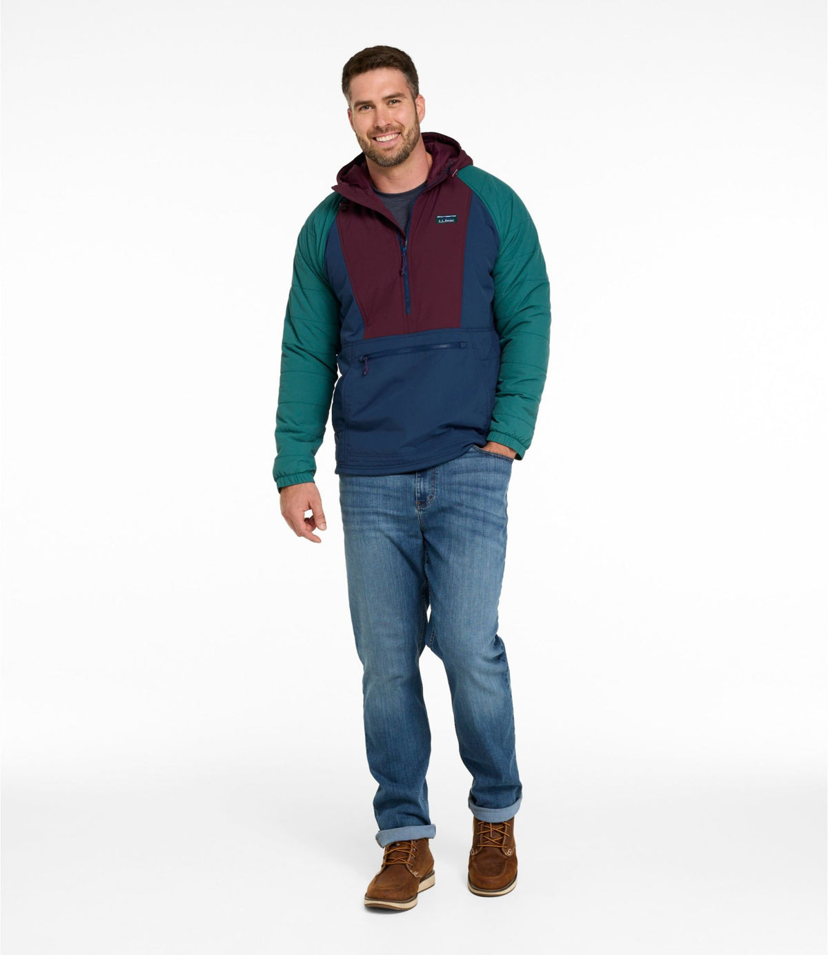L.L.Bean Men's Mountain Classic Insulated Anorak, Colorblock Dark Cinder/Silver Sand