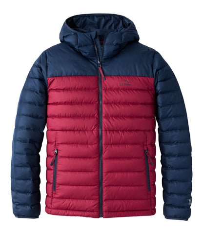 L.L.Bean Men's Access Down Hooded Puffer, Colorblock Nautical Navy/Bordeaux