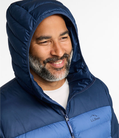 L.L.Bean Men's Access Down Hooded Puffer, Colorblock Nautical Navy/Bordeaux