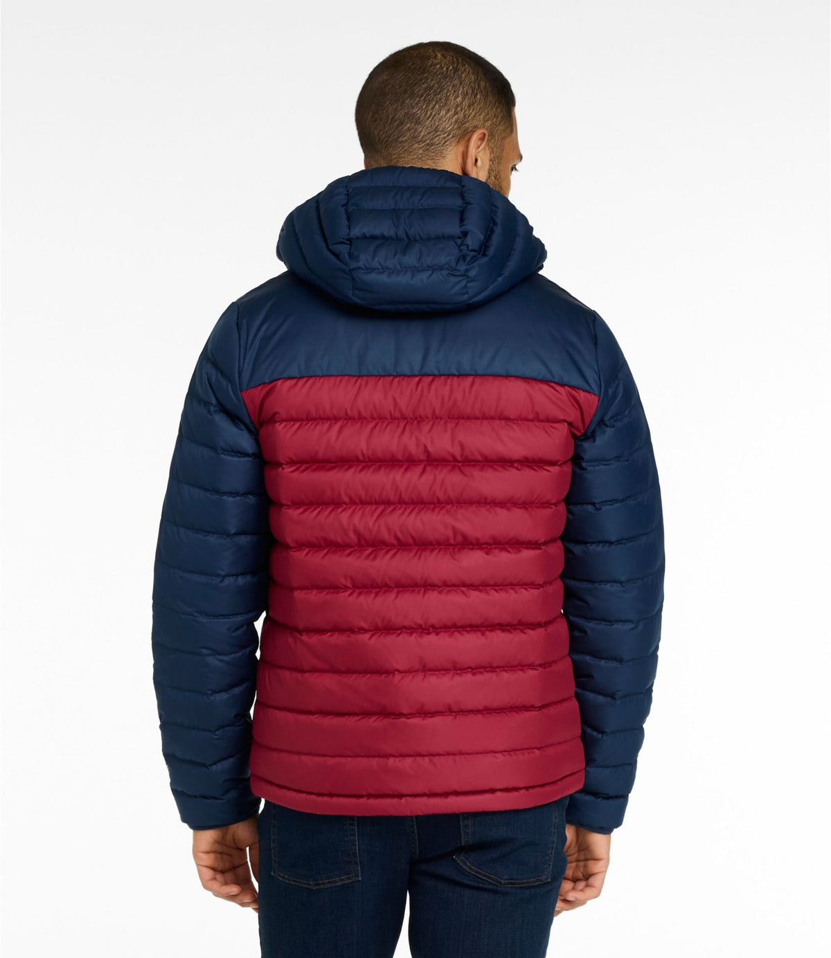 L.L.Bean Men's Access Down Hooded Puffer, Colorblock Nautical Navy/Bordeaux