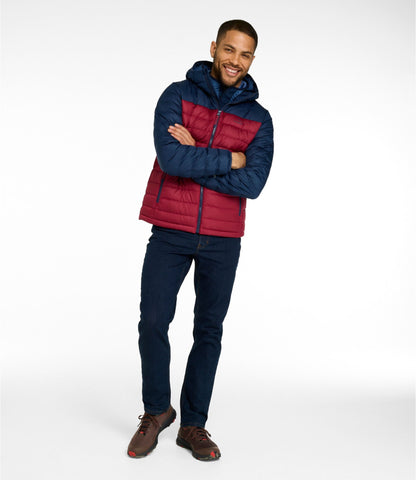 L.L.Bean Men's Access Down Hooded Puffer, Colorblock Nautical Navy/Bordeaux