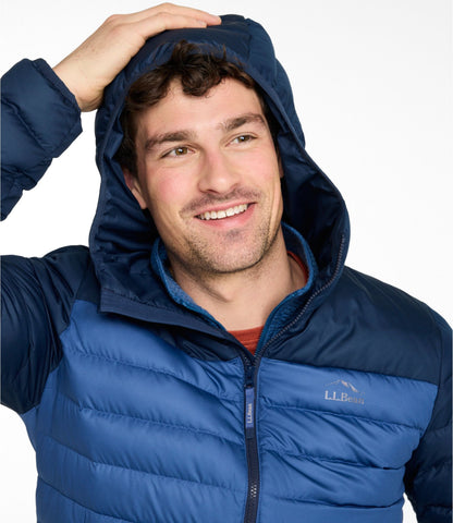 L.L.Bean Men's Access Down Hooded Puffer, Colorblock Nautical Navy/Bordeaux
