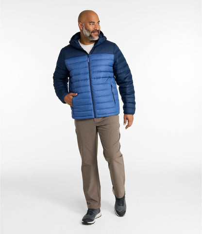 L.L.Bean Men's Access Down Hooded Puffer, Colorblock Nautical Navy/Bordeaux