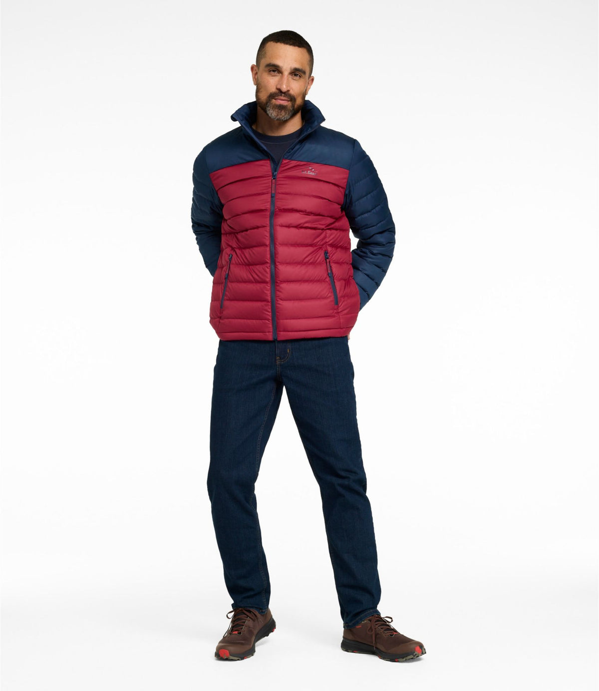 L.L.Bean Men's Access Down Puffer, Colorblock Nautical Navy/Bordeaux