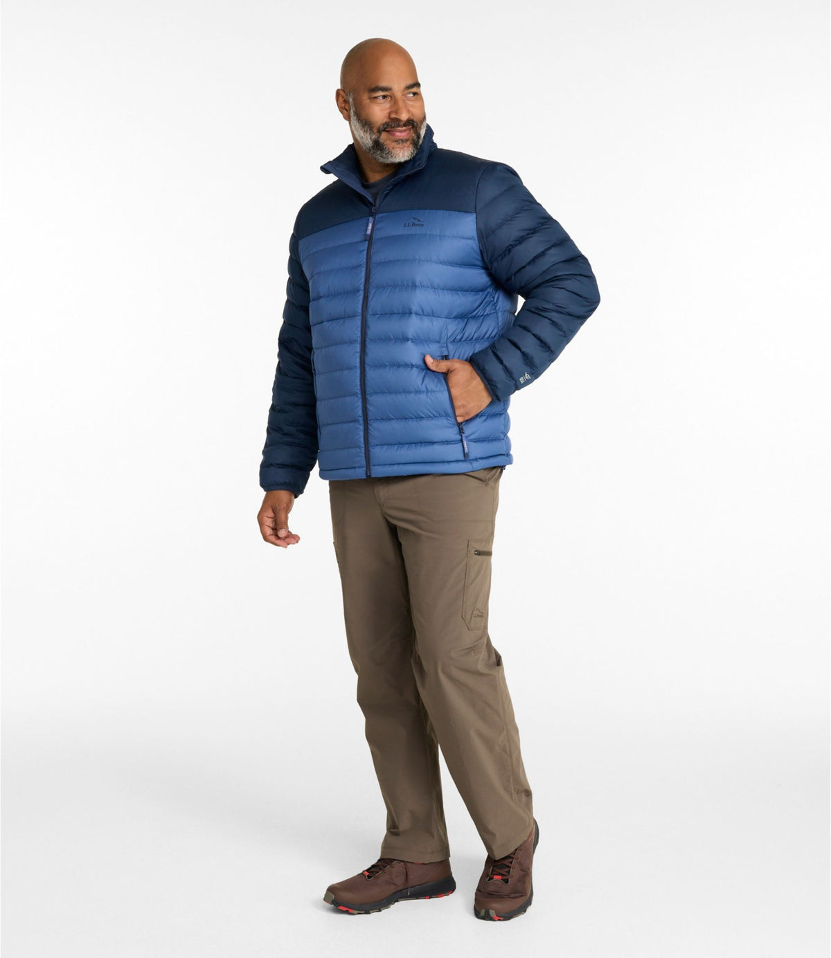 L.L.Bean Men's Access Down Puffer, Colorblock Nautical Navy/Bordeaux