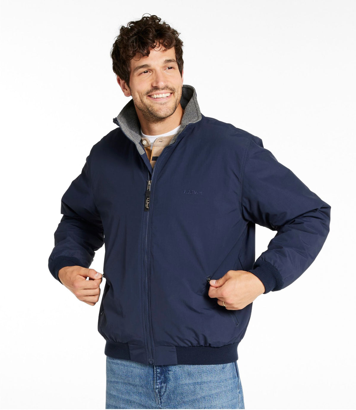 L.L.Bean Men's Warm-Up Jacket, Fleece Lined Navy