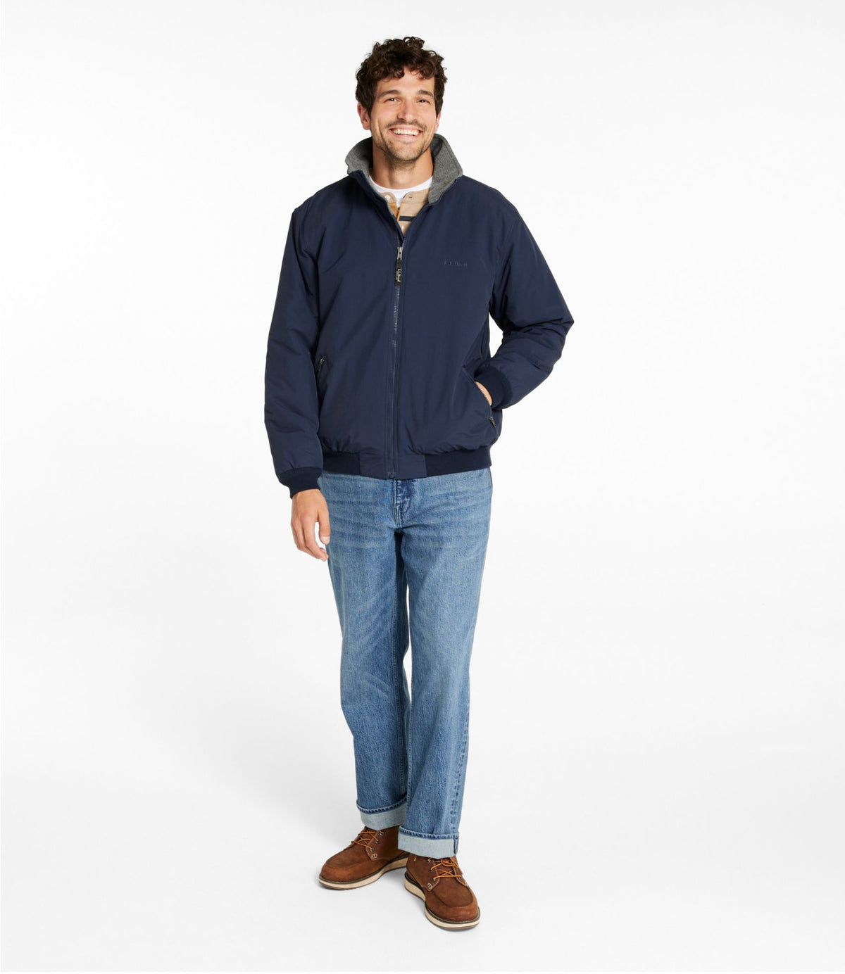 L.L.Bean Men's Warm-Up Jacket, Fleece Lined Navy
