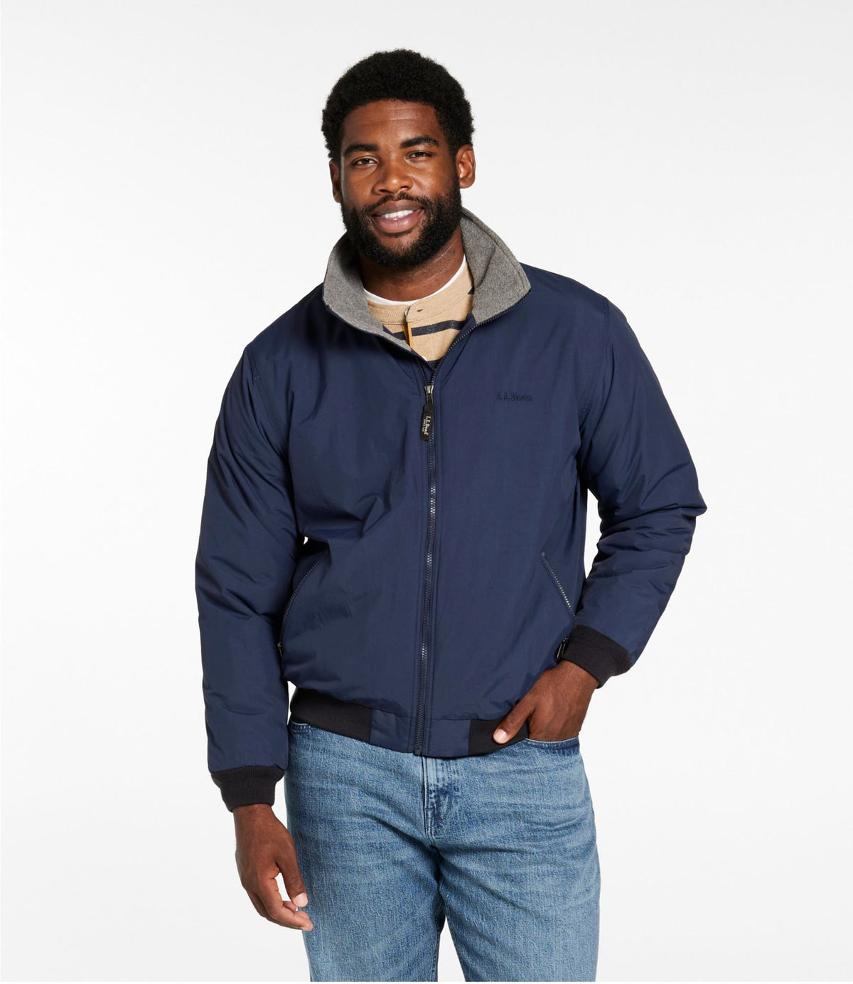 L.L.Bean Men's Warm-Up Jacket, Fleece Lined Navy