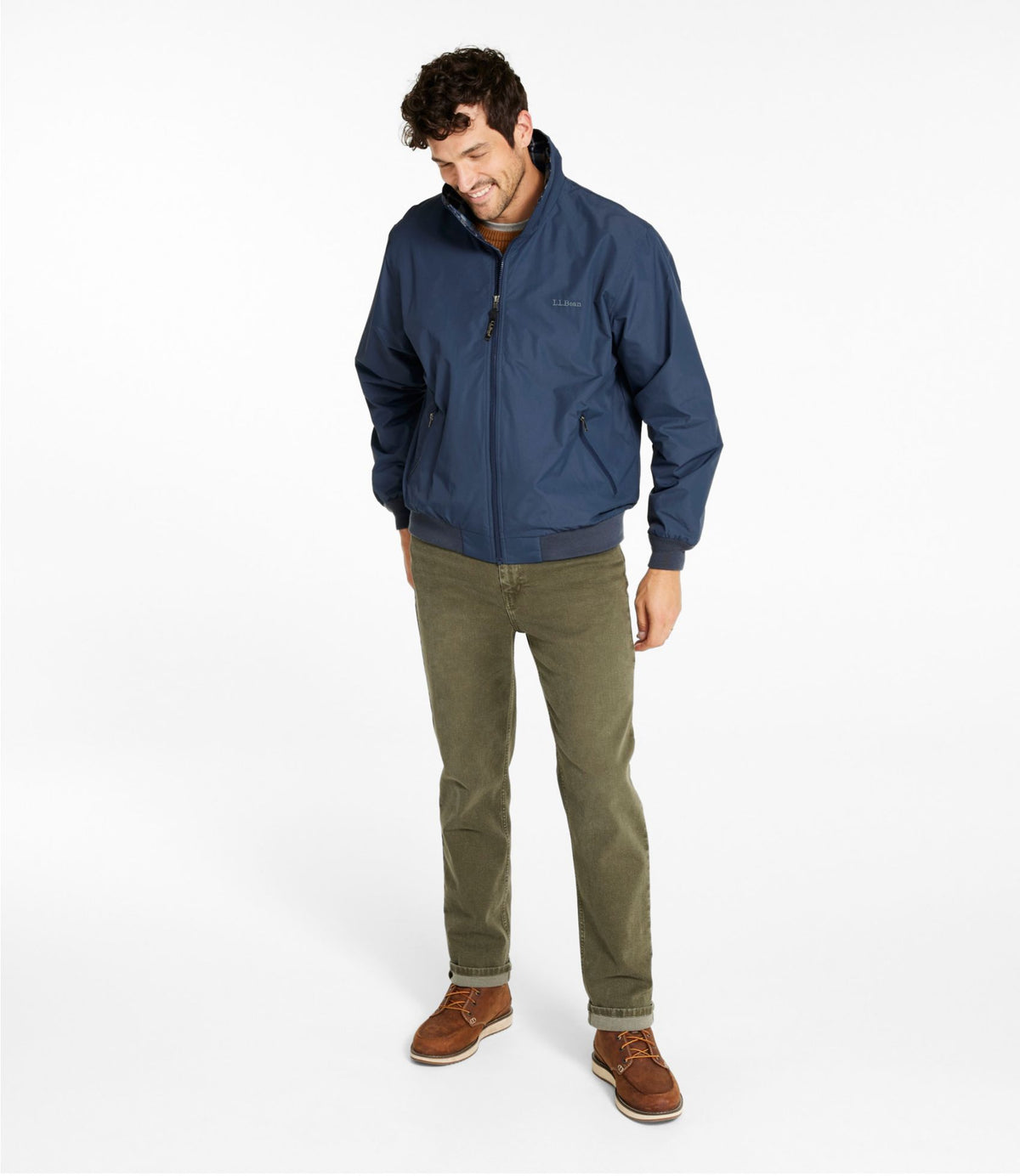 L.L.Bean Men's Warm-Up Jacket, Flannel-Lined Carbon Navy