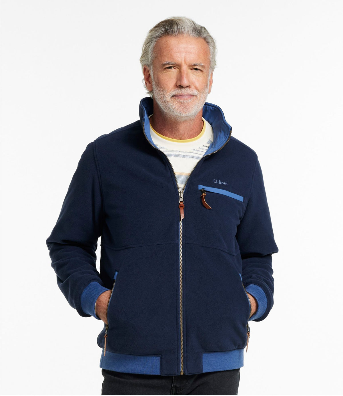 L.L.Bean Men's Reversible Warm-Up Jacket Deep Blue