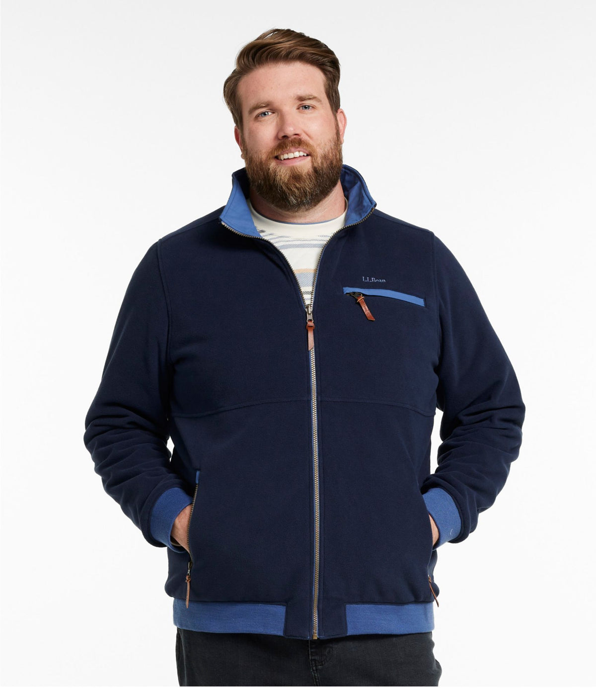 L.L.Bean Men's Reversible Warm-Up Jacket Deep Blue