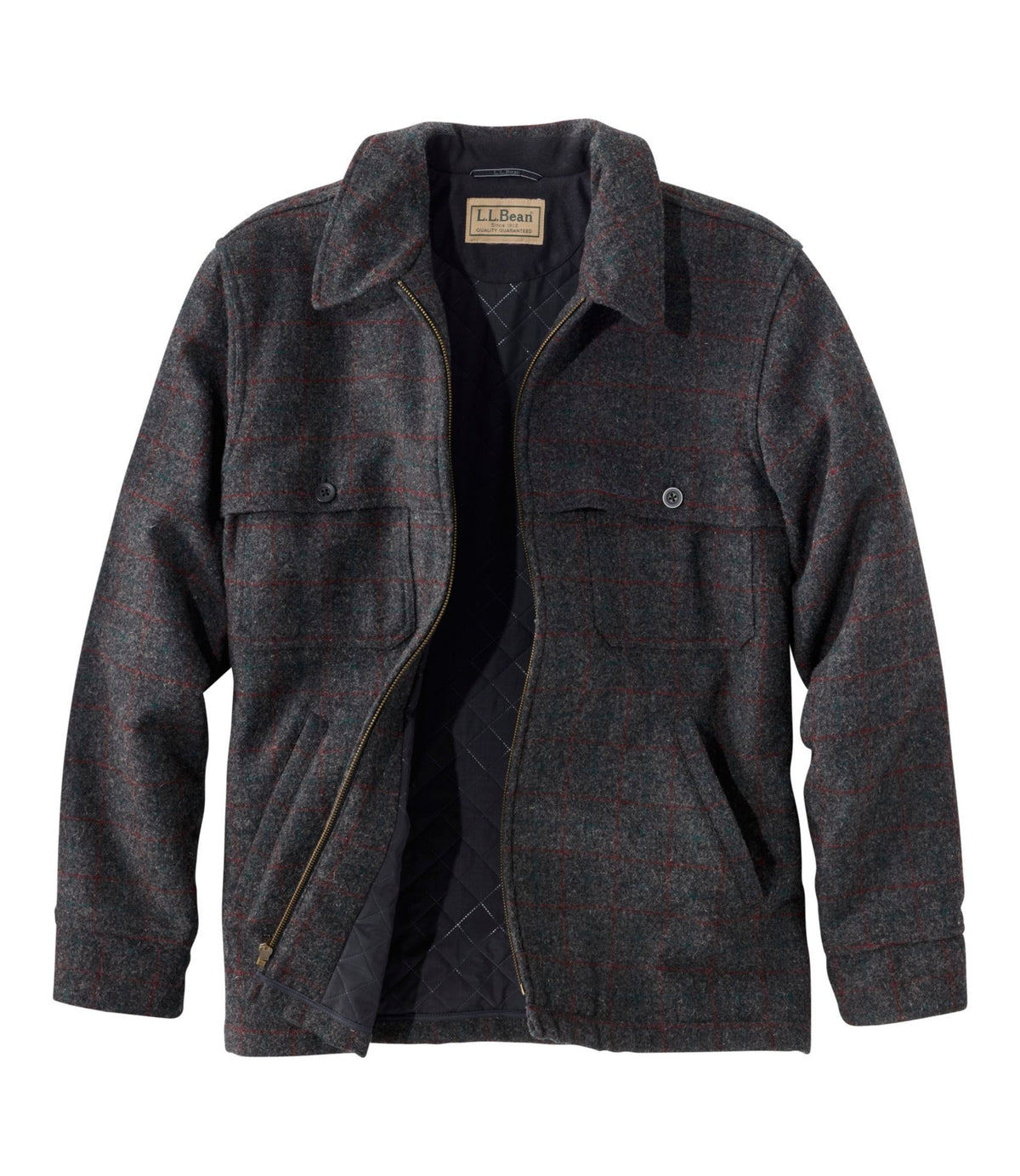L.L.Bean Men's Maine Guide Zip-Front Jac-Shirt with PrimaLoft, Plaid Malone