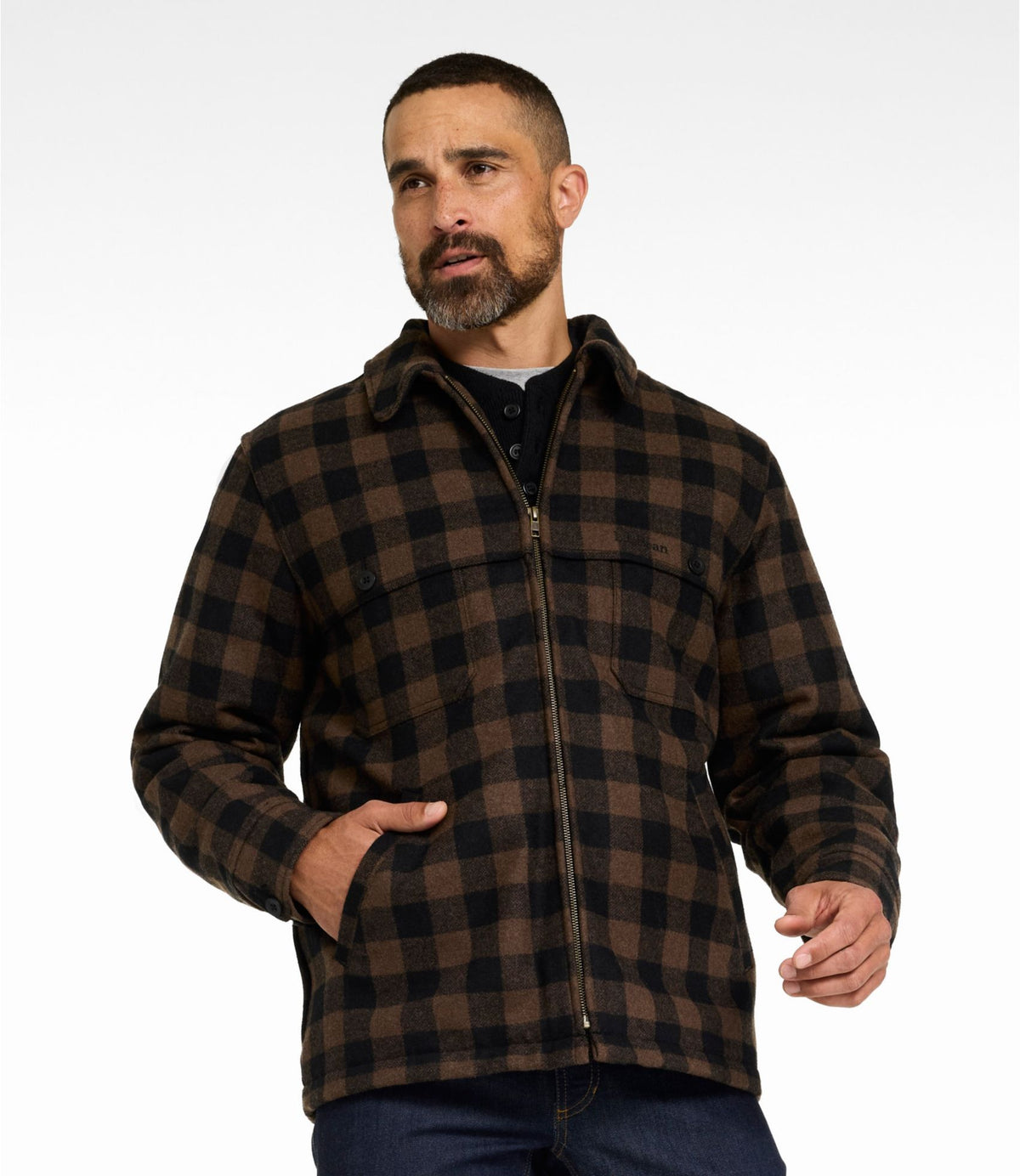 L.L.Bean Men's Maine Guide Zip-Front Jac-Shirt with PrimaLoft, Plaid Malone