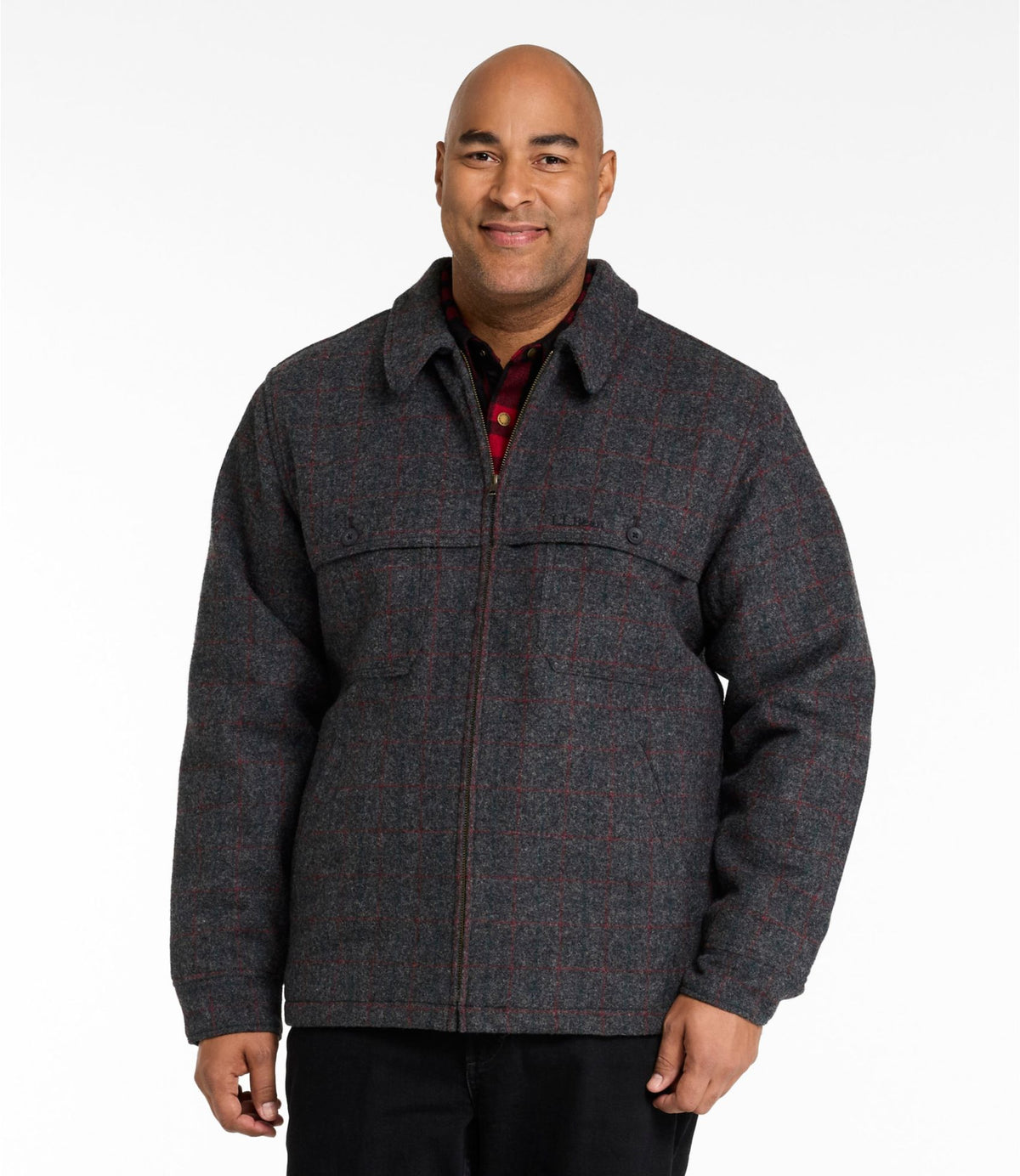 L.L.Bean Men's Maine Guide Zip-Front Jac-Shirt with PrimaLoft, Plaid Malone