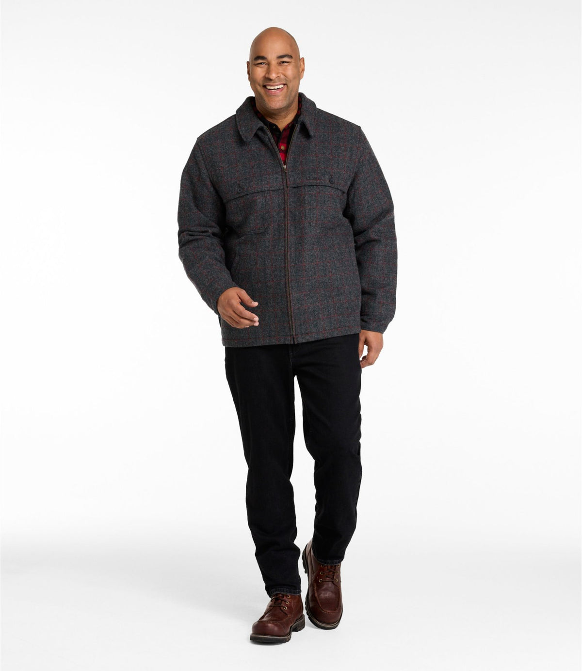 L.L.Bean Men's Maine Guide Zip-Front Jac-Shirt with PrimaLoft, Plaid Malone