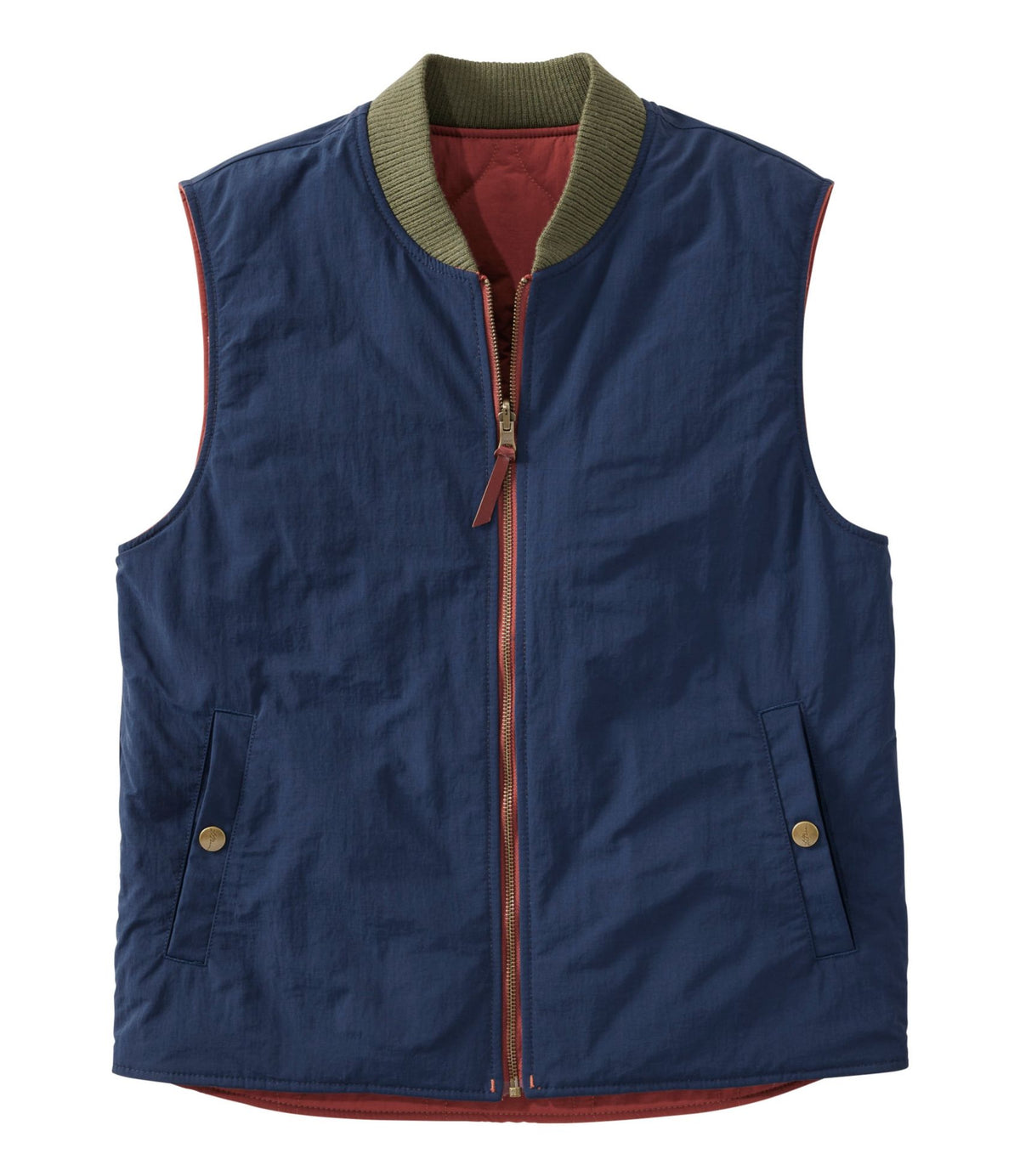 L.L.Bean Men's Signature Reversible Quilted Vest Dark Russet/Navy