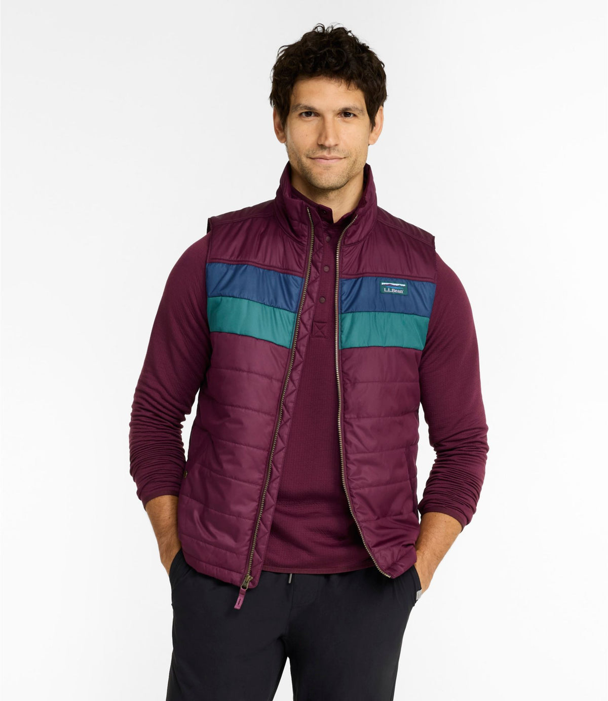 L.L.Bean Men's Mountain Classic Puffer Vest, Colorblock Fig/Mariner Blue