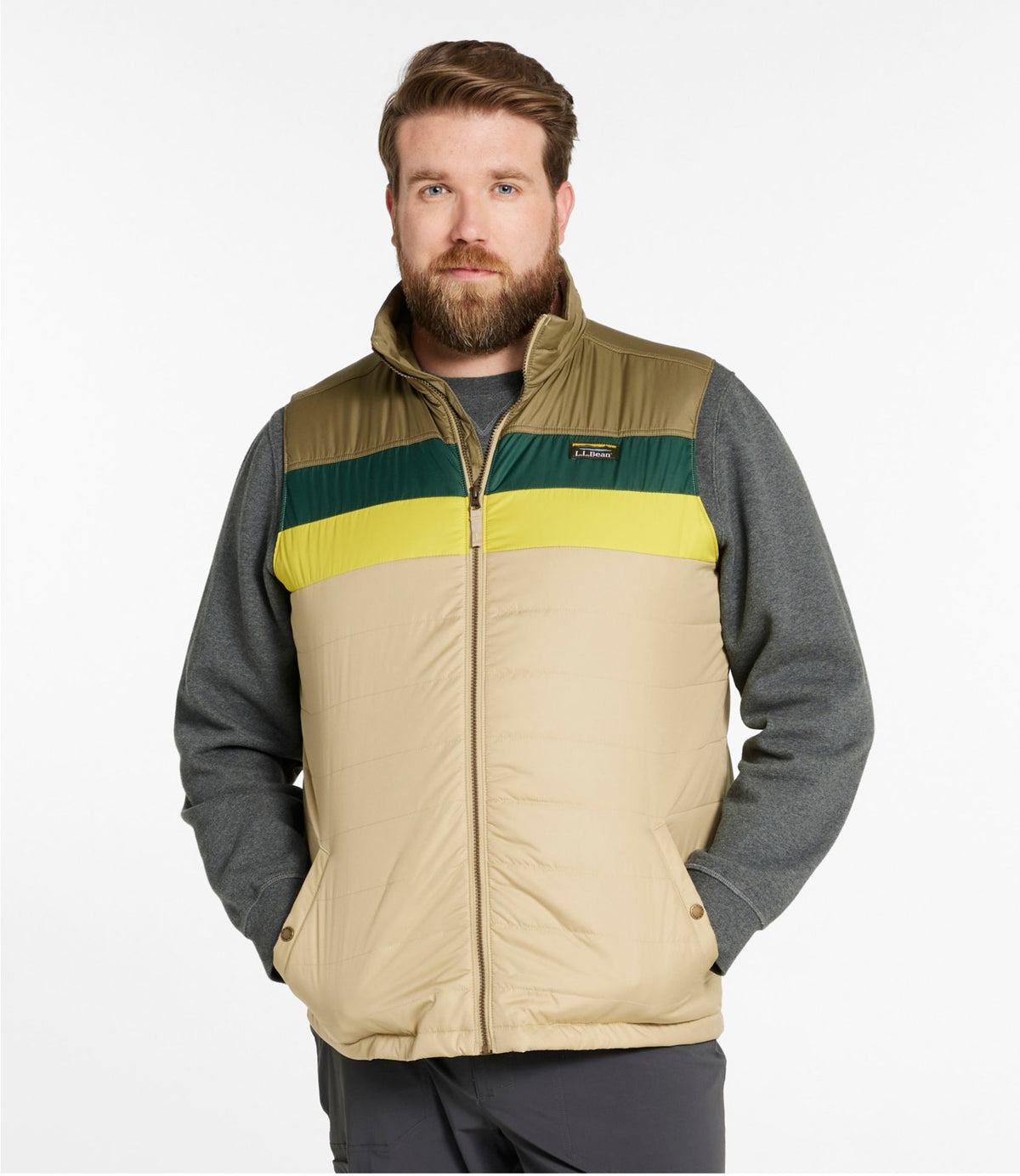 L.L.Bean Men's Mountain Classic Puffer Vest, Colorblock Fig/Mariner Blue