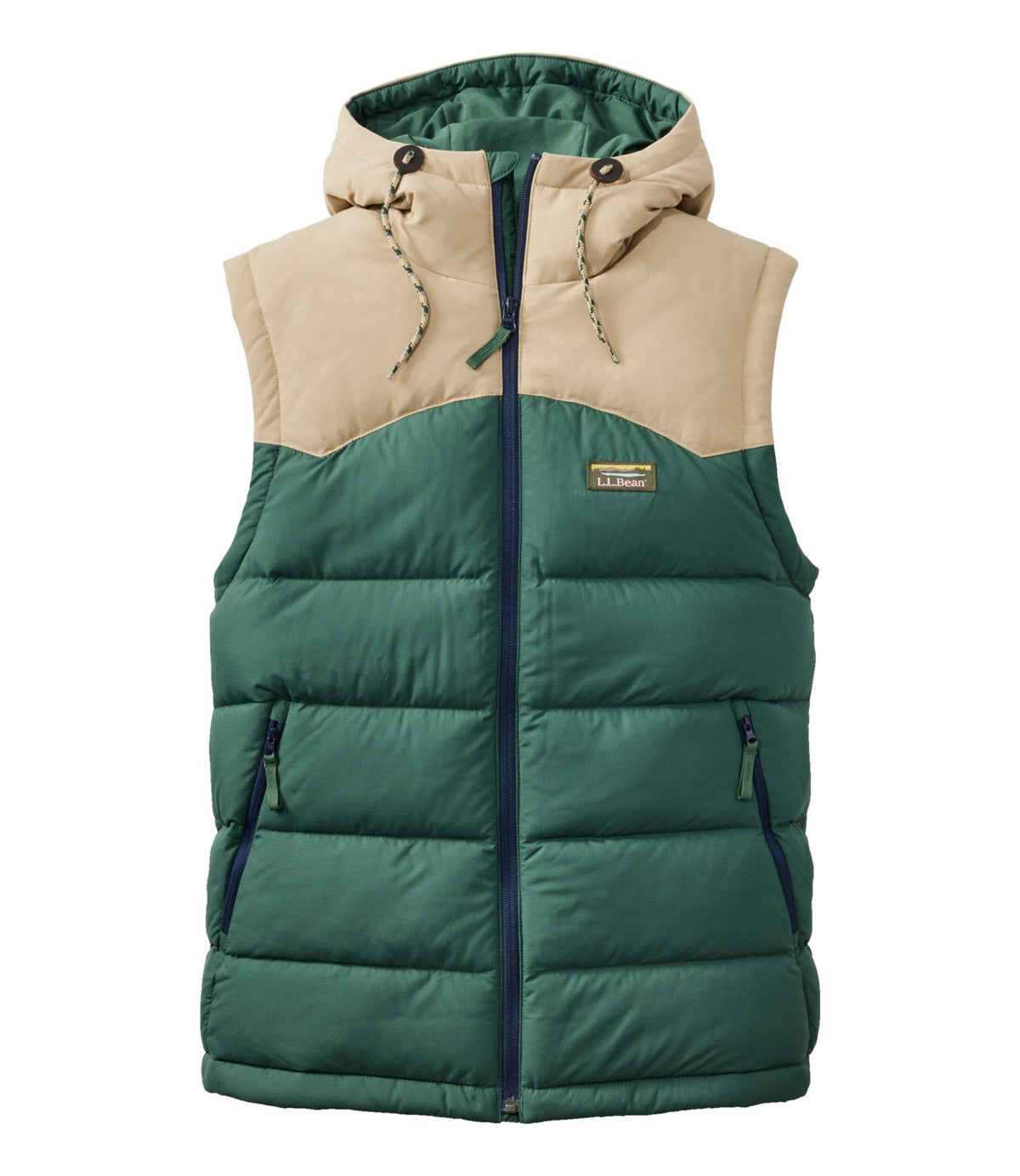L.L.Bean Men's Mountain Classic Hooded Down Vest Pinewood Green/Sandstone