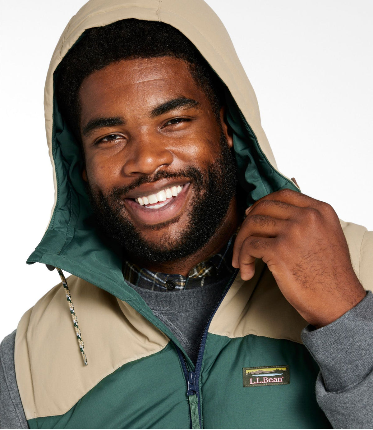 L.L.Bean Men's Mountain Classic Hooded Down Vest Pinewood Green/Sandstone